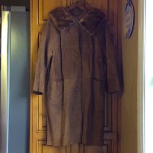FINAL SALE PRICE Rich Cognac Suede Coat w/Fur Collar